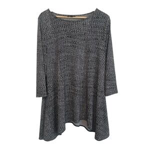 Women's XL Black White Stretchy Asymmetrical Work Casual Tunic Relaxed Blouse